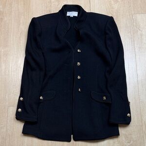 JOHN BASICS COLLECTION Blazer Jacket SIZE 10 Black Gold Buttons Classic Knits